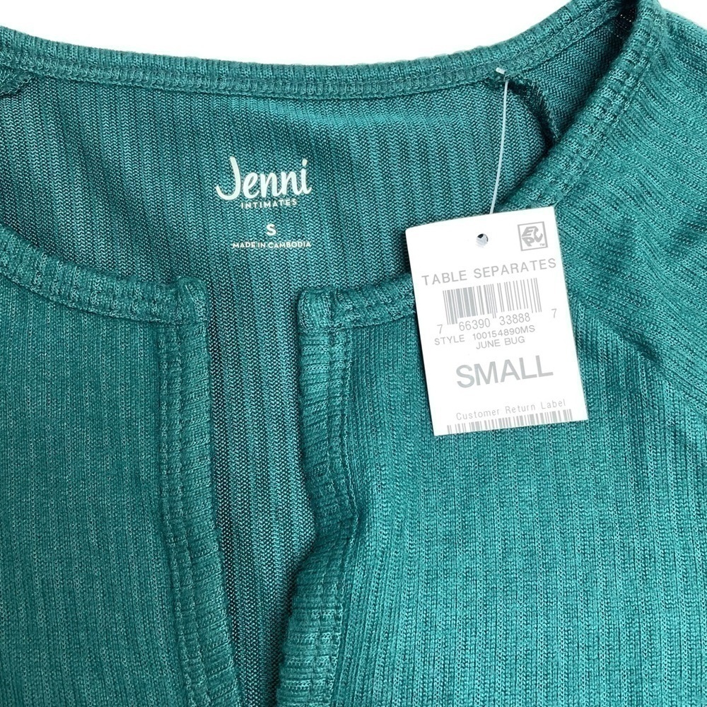 Jenni Split Neck Ribbed Pajama Top June Bug Dark Green Set of 2 Small - Picture 4 of 6